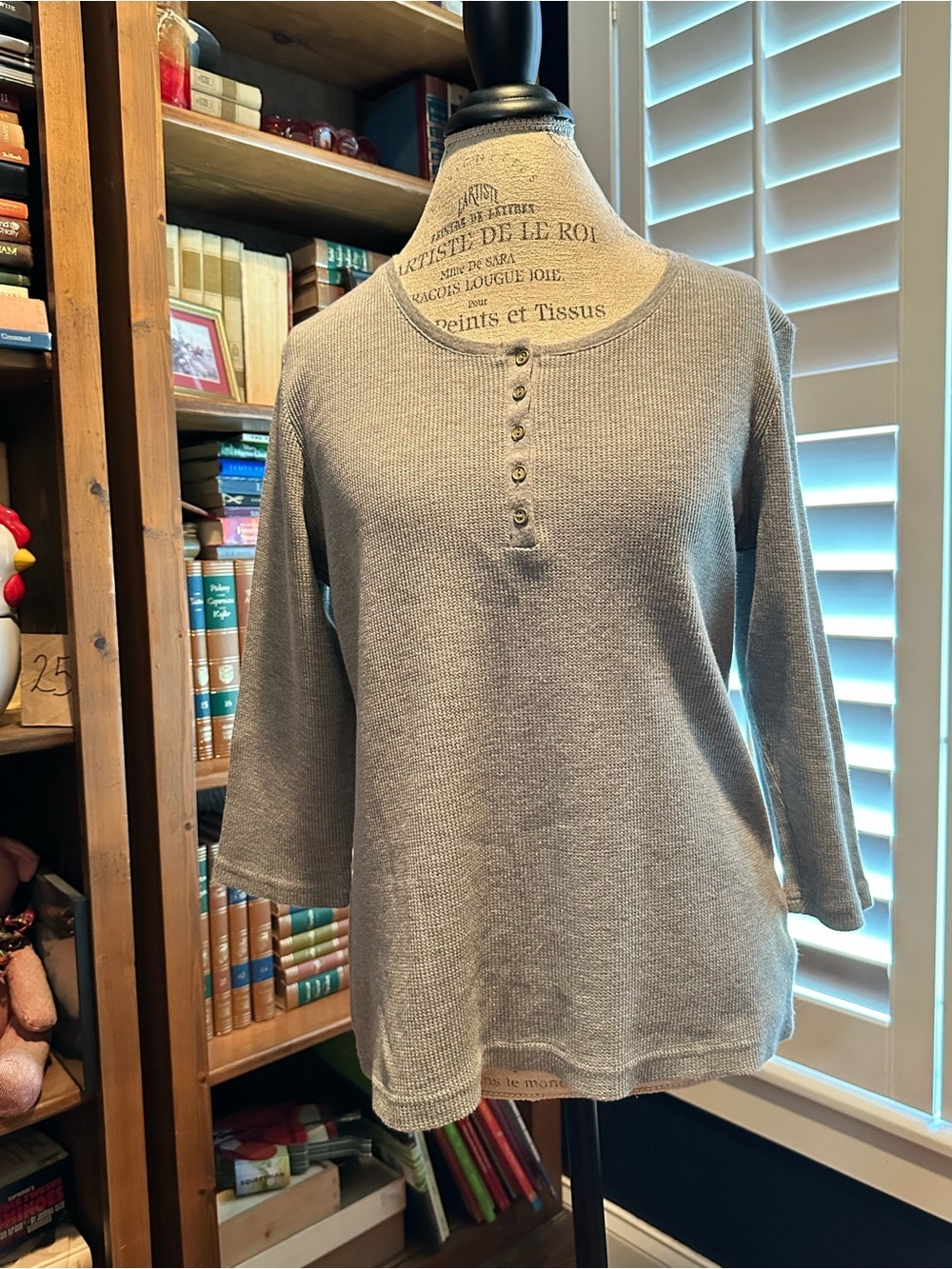 croft & barrow Heather Gray Waffle Henley Long Sleeve Top
